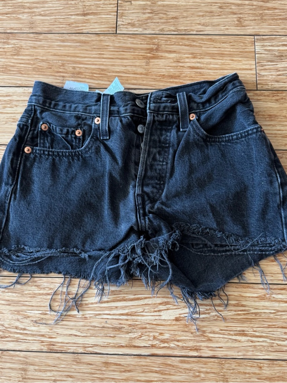 LEVI 501 Black Frayed Hem Denim Shorts - Women
